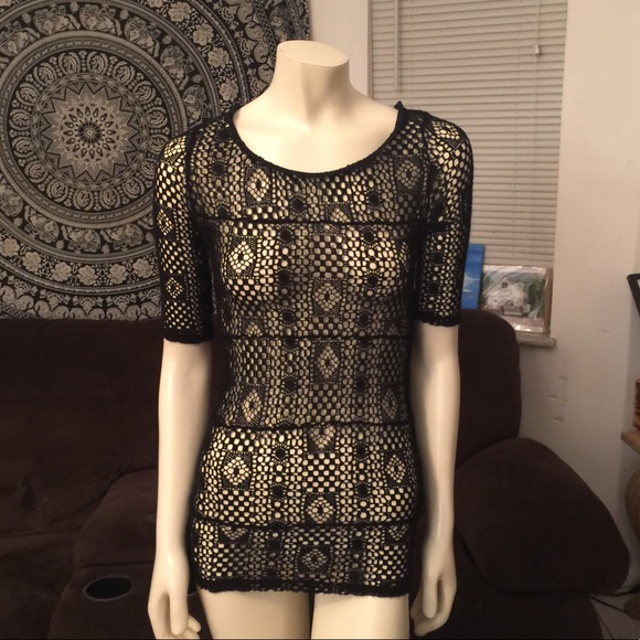 Free People Tops - Free People Black Crocheted Tunic Top XS